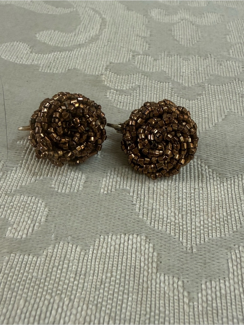 Vintage Glass Copper Color beaded clip on earrings
